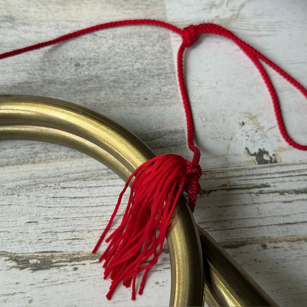 Vintage Brass French Horn Wall Decor Tassel Cording Christmas Holiday Decor